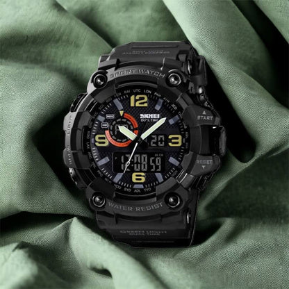 Часы наручные мужские SKMEI 1520BK BLACK, армейские часы противоударные. Цвет: черный