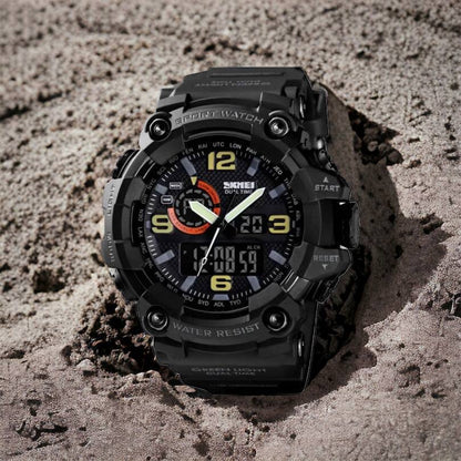 Часы наручные мужские SKMEI 1520BK BLACK, армейские часы противоударные. Цвет: черный