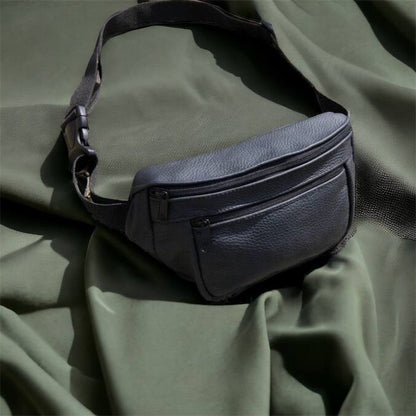 Кожаная качественная бананка мужская - женская сумка, черная сумка из кожи