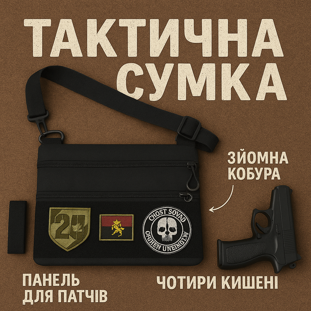 Сумка тактична чорна для прихованого носіння з кобурою, чоловічий месенджер із кордури