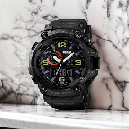 Часы наручные мужские SKMEI 1520BK BLACK, армейские часы противоударные. Цвет: черный