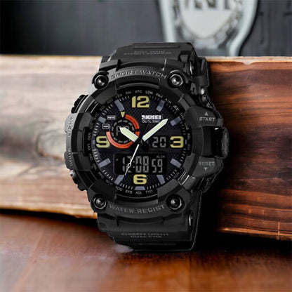 Часы наручные мужские SKMEI 1520BK BLACK, армейские часы противоударные. Цвет: черный