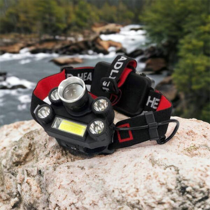 Фонарик налобный Bailong BL-T64-T6+4XPE, светодиодный фонарь на лоб, мощный налобный фонарь для рыбалки