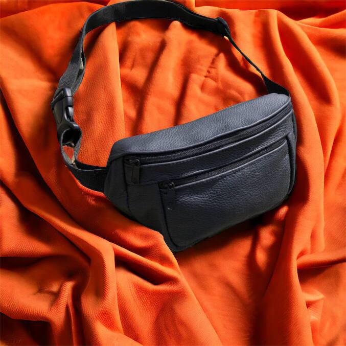 Кожаная качественная бананка мужская - женская сумка, черная сумка из кожи