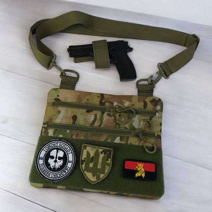 Сумка-кобура наплечна мультикам з липучкою для шевронів, тактична сумка чоловіча з кордури