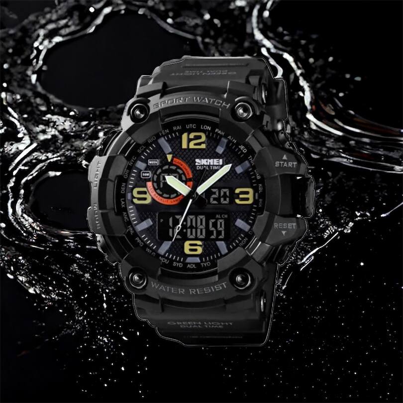 Часы наручные мужские SKMEI 1520BK BLACK, армейские часы противоударные. Цвет: черный