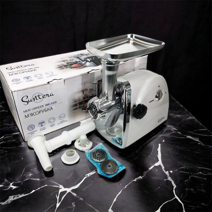Мясорубка Suntera SMG-5418W, электромясорубка для дома, мясорубка с металлическим редуктором