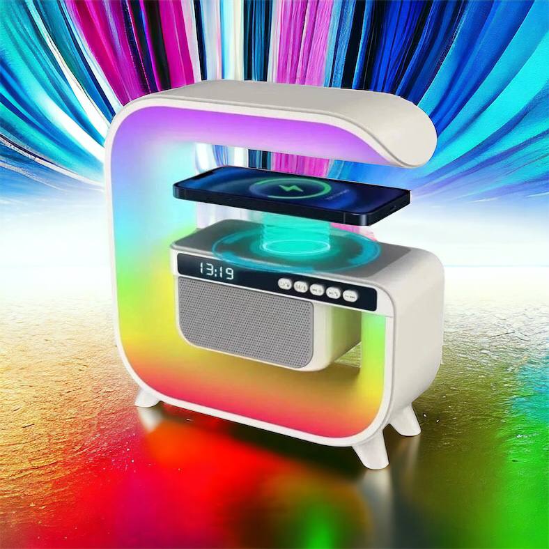 Ночник аккумуляторный RGB G3 с беспроводной зарядкой 15W и Bluetooth колонкой 3W Настольная смарт лампа