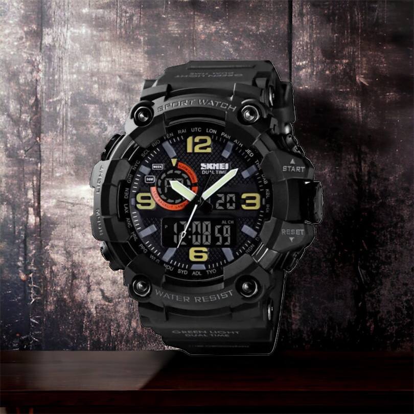 Часы наручные мужские SKMEI 1520BK BLACK, армейские часы противоударные. Цвет: черный