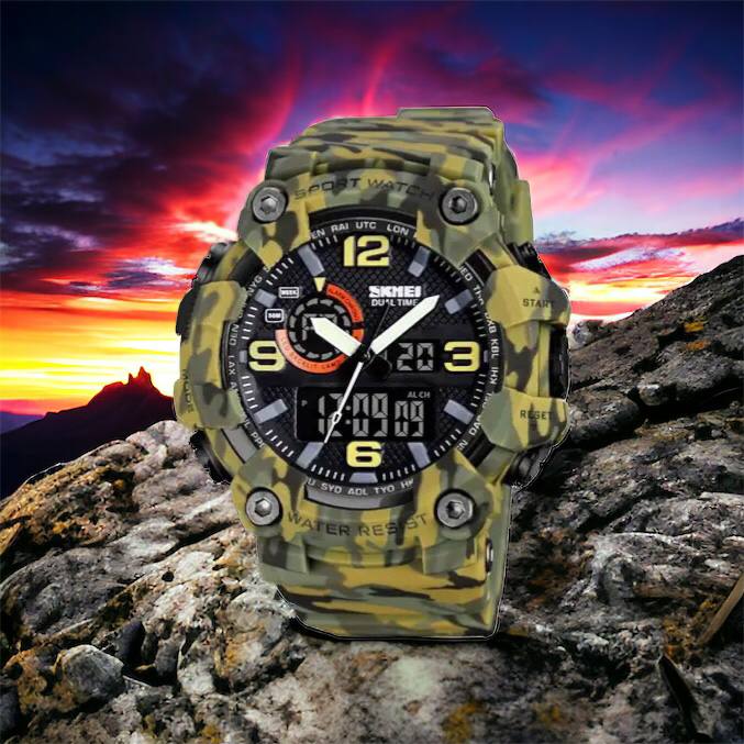 Часы наручные мужские SKMEI 1520CMGN CAMO GREEN, часы военные мужские, для военнослужащих. Цвет: камуфляж