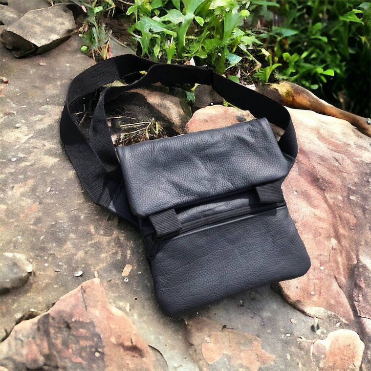 Тактична шкіряна сумка з кобурою, чоловічий месенджер, барсетка - чорний слінг, чоловіча сумка через плече