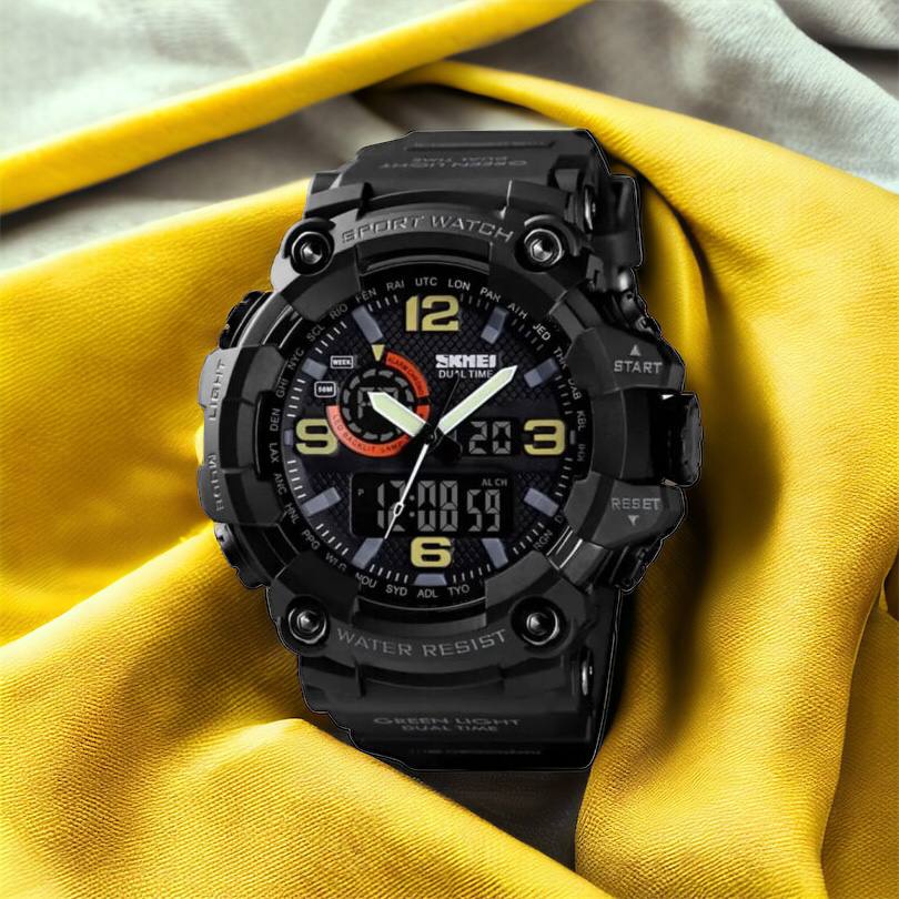 Часы наручные мужские SKMEI 1520BK BLACK, армейские часы противоударные. Цвет: черный