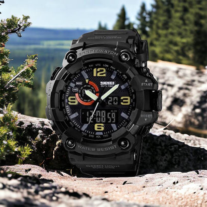 Часы наручные мужские SKMEI 1520BK BLACK, армейские часы противоударные. Цвет: черный