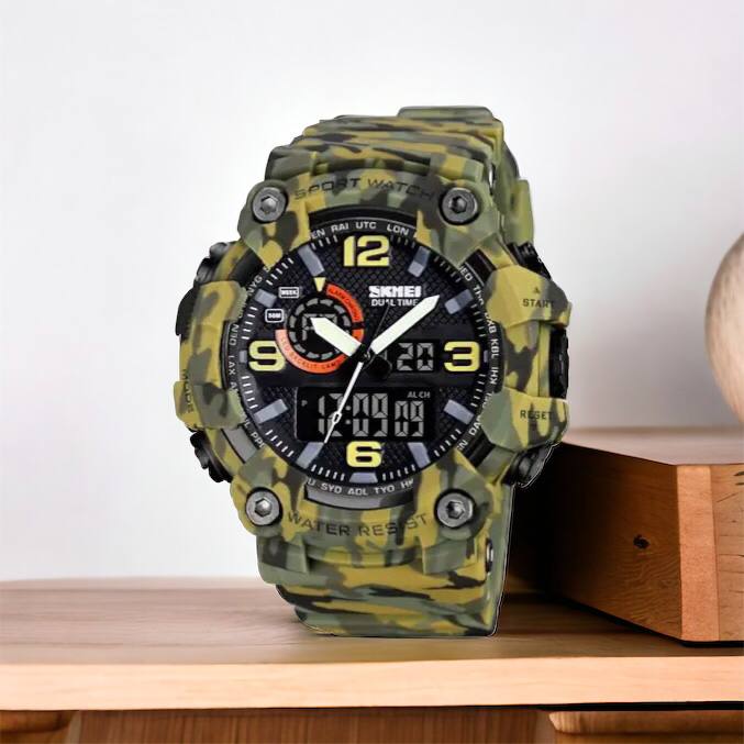 Часы наручные мужские SKMEI 1520CMGN CAMO GREEN, часы военные мужские, для военнослужащих. Цвет: камуфляж