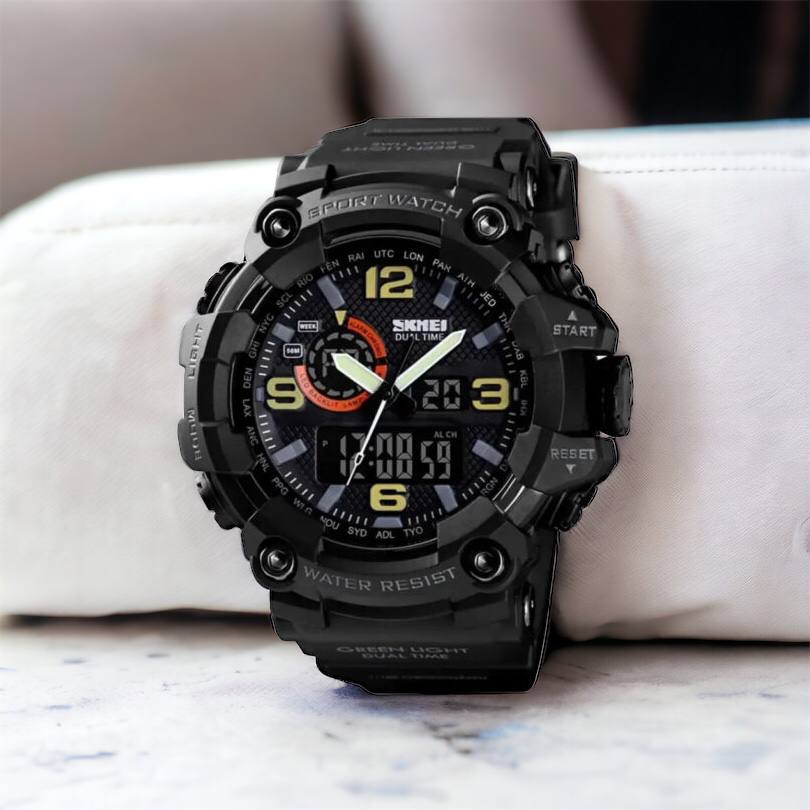 Часы наручные мужские SKMEI 1520BK BLACK, армейские часы противоударные. Цвет: черный