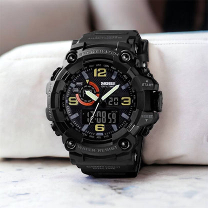 Часы наручные мужские SKMEI 1520BK BLACK, армейские часы противоударные. Цвет: черный