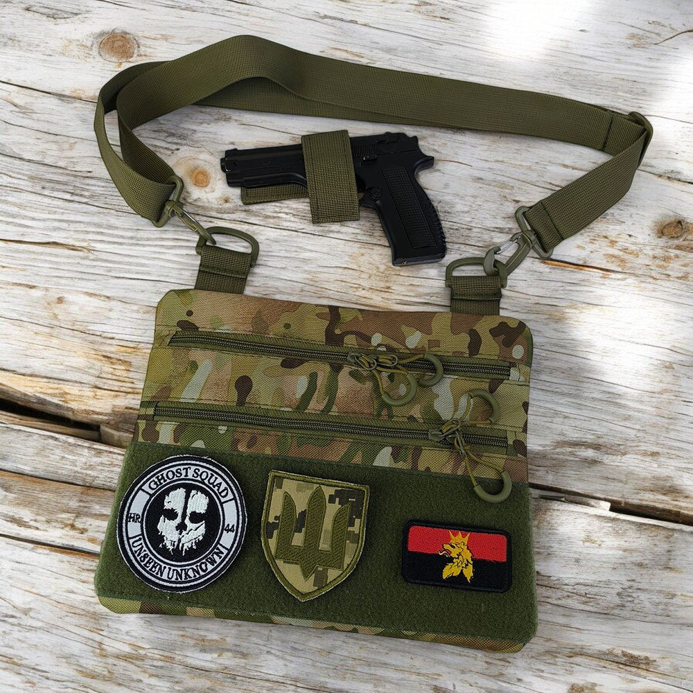 Сумка-кобура наплечна мультикам з липучкою для шевронів, тактична сумка чоловіча з кордури