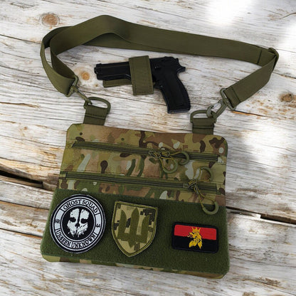 Сумка-кобура наплечна мультикам з липучкою для шевронів, тактична сумка чоловіча з кордури