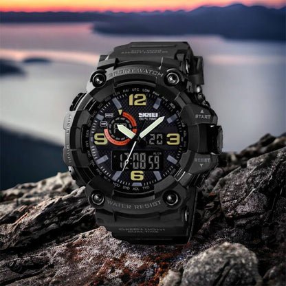 Часы наручные мужские SKMEI 1520BK BLACK, армейские часы противоударные. Цвет: черный