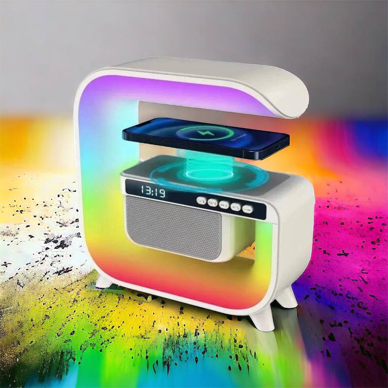 Ночник аккумуляторный RGB G3 с беспроводной зарядкой 15W и Bluetooth колонкой 3W Настольная смарт лампа