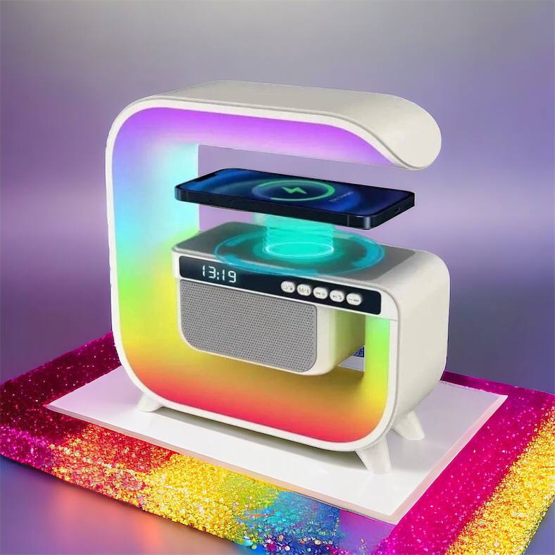 Ночник аккумуляторный RGB G3 с беспроводной зарядкой 15W и Bluetooth колонкой 3W Настольная смарт лампа