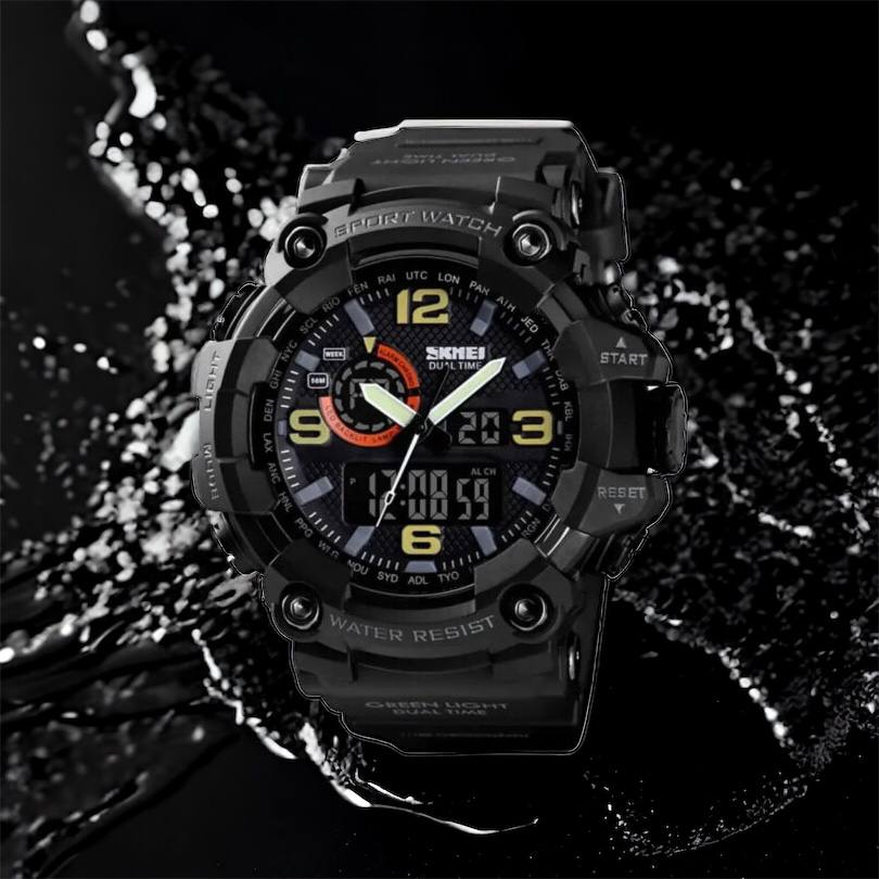 Часы наручные мужские SKMEI 1520BK BLACK, армейские часы противоударные. Цвет: черный