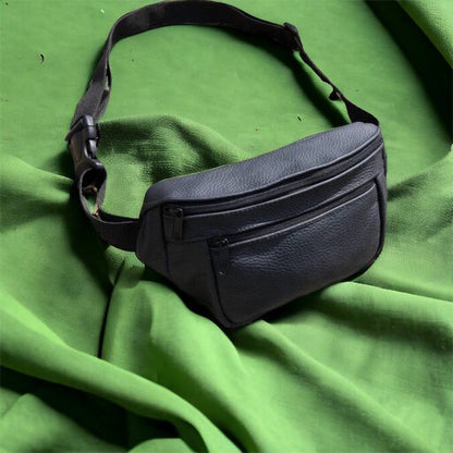 Кожаная качественная бананка мужская - женская сумка, черная сумка из кожи