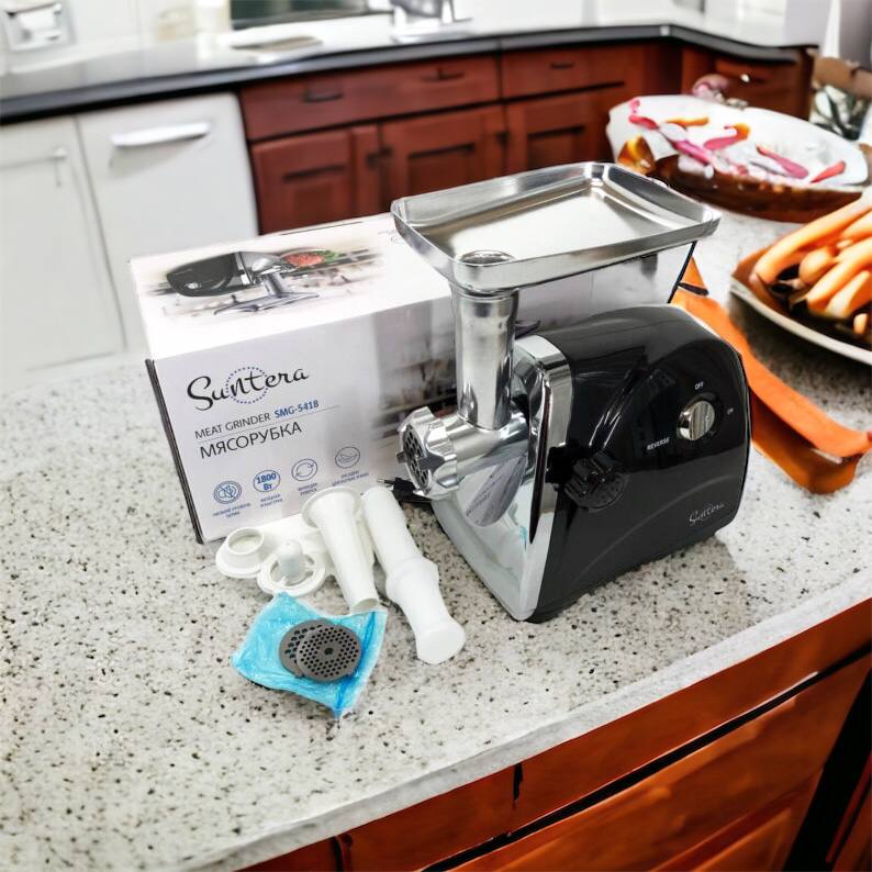 Мясорубка Suntera SMG-5418B 1800 Вт, электромясорубка для шинковки, мясорубка электрическая металл