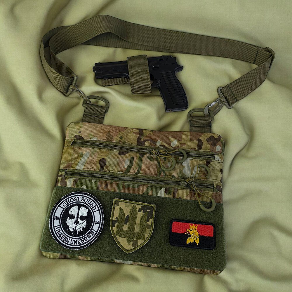 Сумка-кобура наплечна мультикам з липучкою для шевронів, тактична сумка чоловіча з кордури