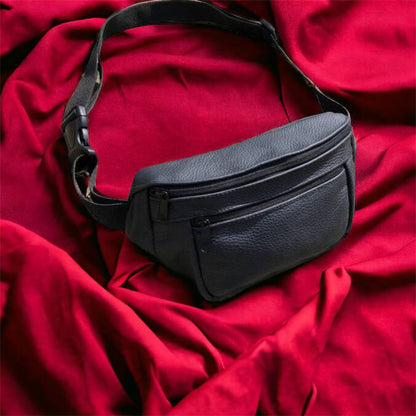 Кожаная качественная бананка мужская - женская сумка, черная сумка из кожи