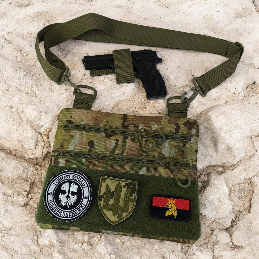 Сумка-кобура наплечна мультикам з липучкою для шевронів, тактична сумка чоловіча з кордури
