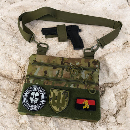 Сумка-кобура наплечна мультикам з липучкою для шевронів, тактична сумка чоловіча з кордури