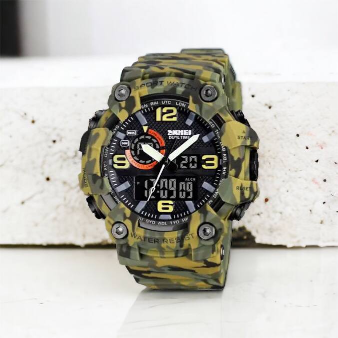 Часы наручные мужские SKMEI 1520CMGN CAMO GREEN, часы военные мужские, для военнослужащих. Цвет: камуфляж