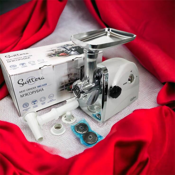 Мясорубка Suntera SMG-5418W, электромясорубка для дома, мясорубка с металлическим редуктором