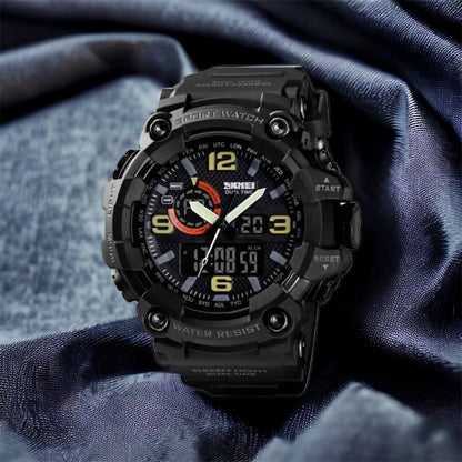 Часы наручные мужские SKMEI 1520BK BLACK, армейские часы противоударные. Цвет: черный