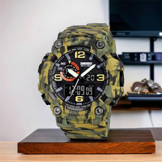 Часы наручные мужские SKMEI 1520CMGN CAMO GREEN, часы военные мужские, для военнослужащих. Цвет: камуфляж