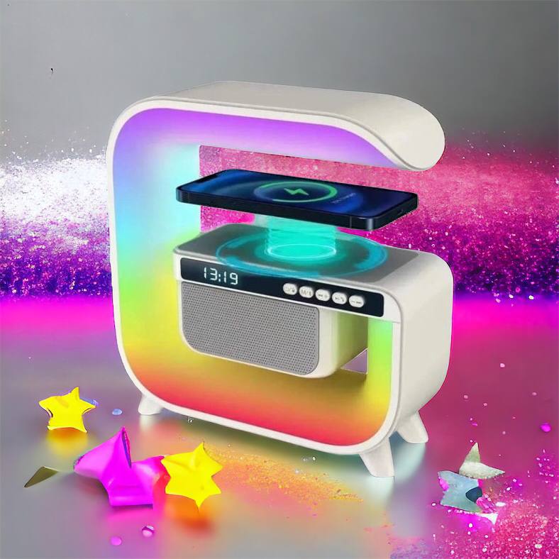 Ночник аккумуляторный RGB G3 с беспроводной зарядкой 15W и Bluetooth колонкой 3W Настольная смарт лампа