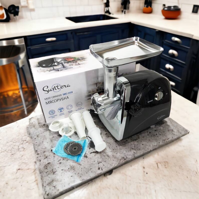 Мясорубка Suntera SMG-5418B 1800 Вт, электромясорубка для шинковки, мясорубка электрическая металл