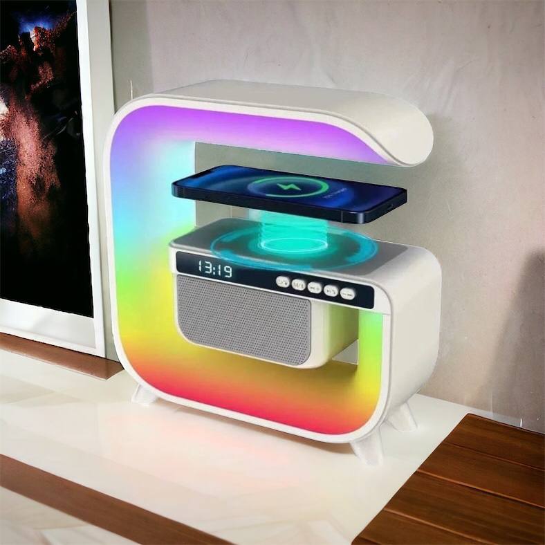 Ночник аккумуляторный RGB G3 с беспроводной зарядкой 15W и Bluetooth колонкой 3W Настольная смарт лампа