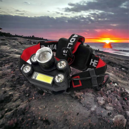 Фонарик налобный Bailong BL-T64-T6+4XPE, светодиодный фонарь на лоб, мощный налобный фонарь для рыбалки