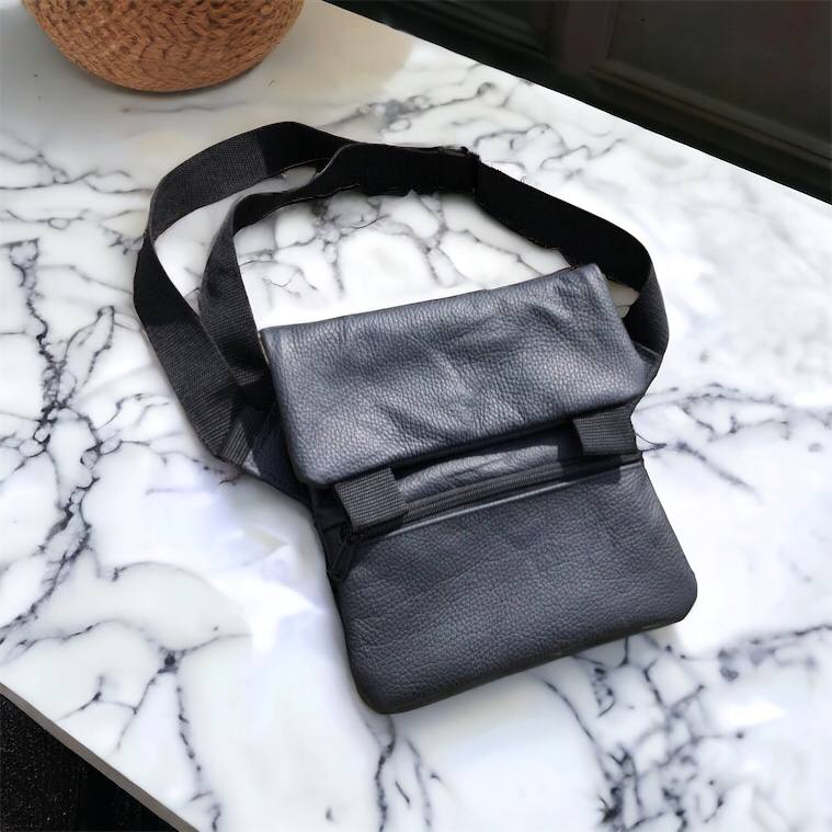 Тактична шкіряна сумка з кобурою, чоловічий месенджер, барсетка - чорний слінг, чоловіча сумка через плече