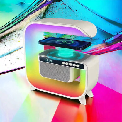 Ночник аккумуляторный RGB G3 с беспроводной зарядкой 15W и Bluetooth колонкой 3W Настольная смарт лампа
