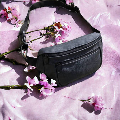 Кожаная качественная бананка мужская - женская сумка, черная сумка из кожи