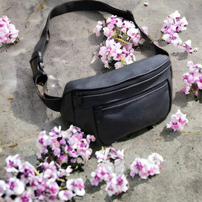 Кожаная качественная бананка мужская - женская сумка, черная сумка из кожи