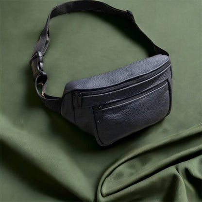 Кожаная качественная бананка мужская - женская сумка, черная сумка из кожи