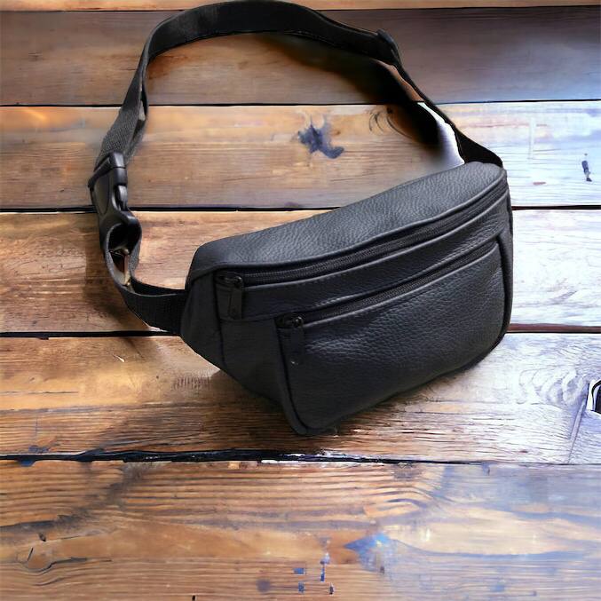 Кожаная качественная бананка мужская - женская сумка, черная сумка из кожи