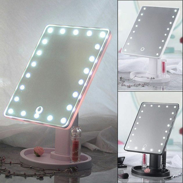 Зеркало для макияжа с 16 LED подсветкой Mirror, косметическое зеркало с подсветкой. Цвет: розовый