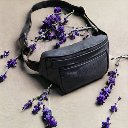 Кожаная качественная бананка мужская - женская сумка, черная сумка из кожи