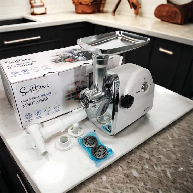 Мясорубка Suntera SMG-5418W, электромясорубка для дома, мясорубка с металлическим редуктором