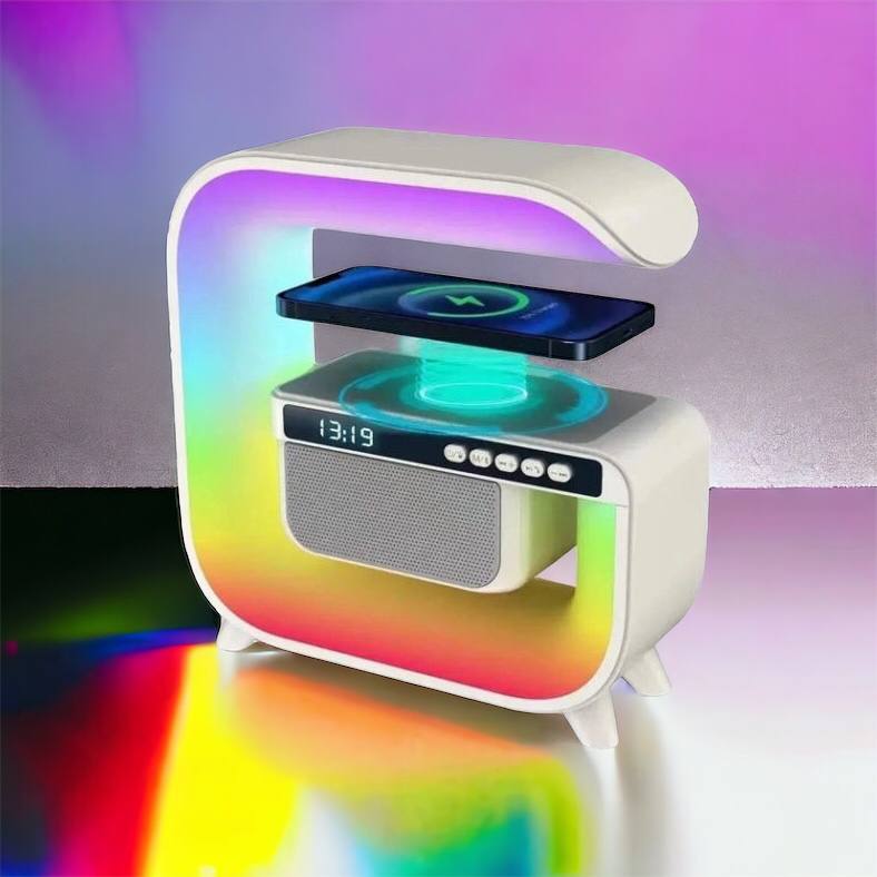 Ночник аккумуляторный RGB G3 с беспроводной зарядкой 15W и Bluetooth колонкой 3W Настольная смарт лампа